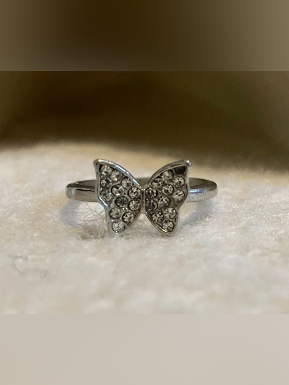 Silver-Tone Pavé Crystal Butterfly Band Ring